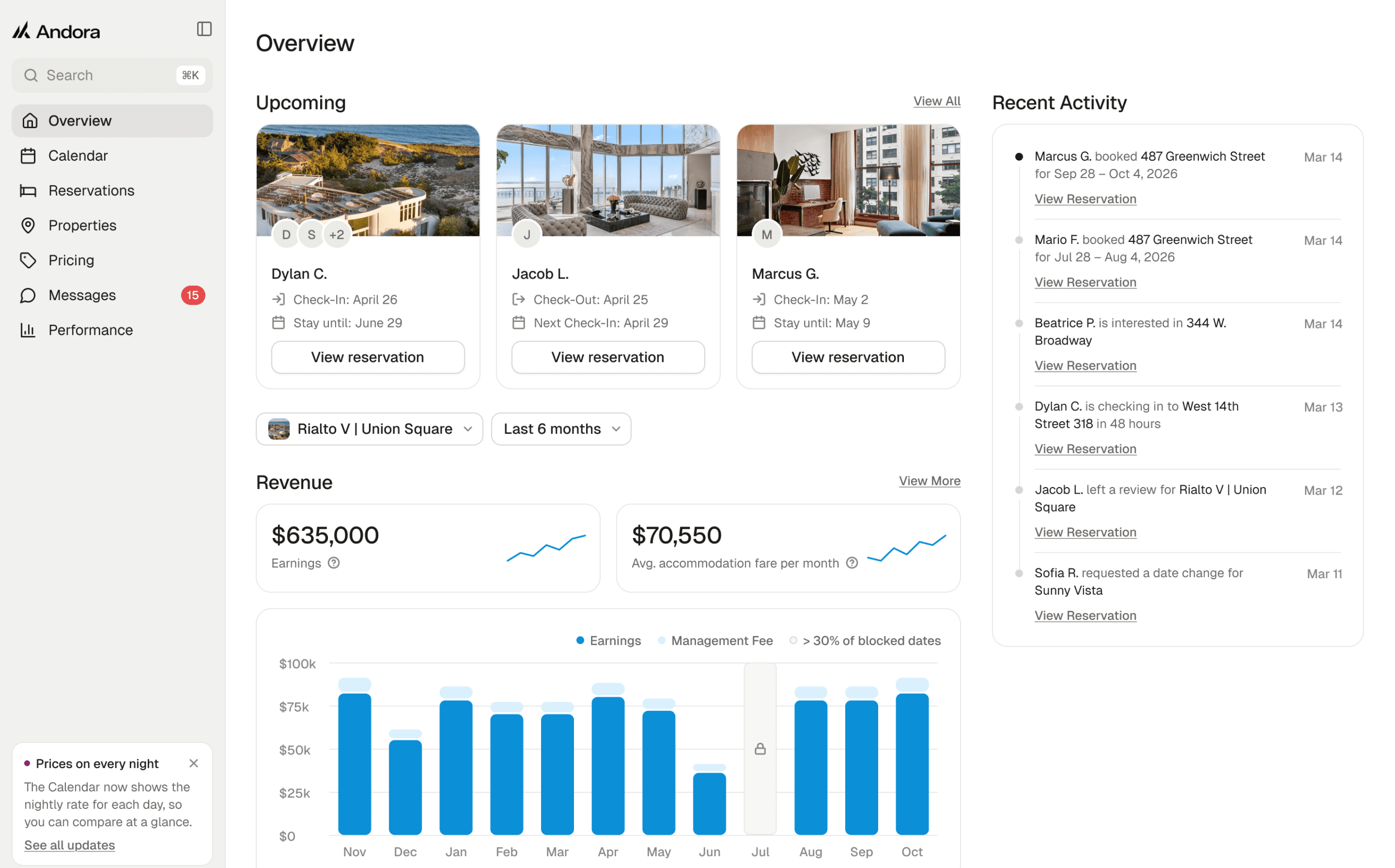 Andora host dashboard